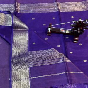 Handwoven Maheshwari Silk by Cotton – Buti Work Pallu & Zari Border