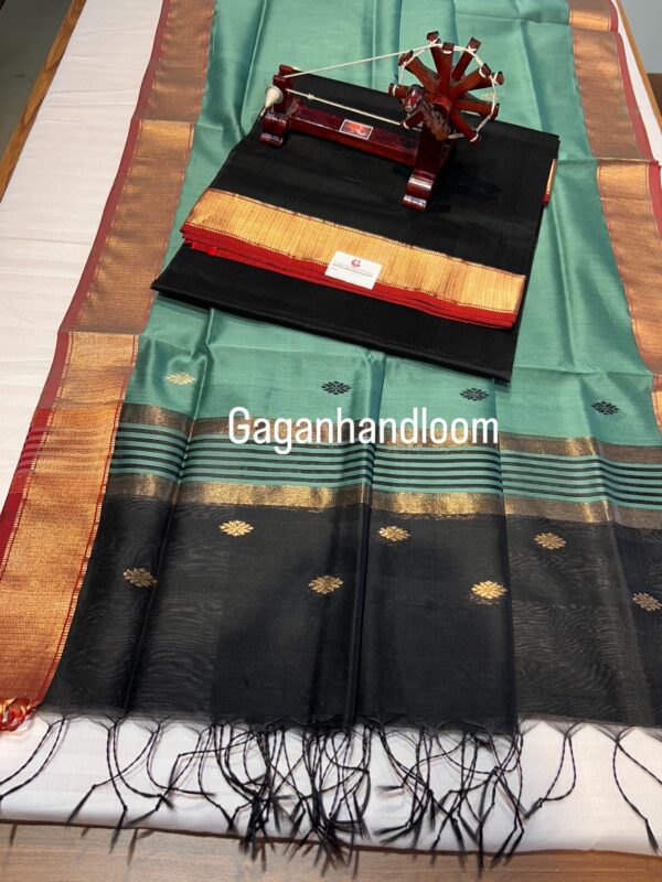 Maheshwari Handloom Silk by Cotton Buti Woven Top Dupatta Set