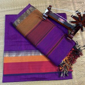 Maheshwari Handloom Silk Cotton Suit Set with Multicolor Woven Border – Unstitched Dress Material