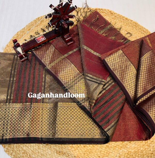 Maheshwari Handloom Tissue Saree with Diamond Zari Border