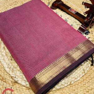 Authentic Maheshwari Handloom Silk by Cotton Saree with Jari Border & Checked Pattern – Handmade Heritage Weave