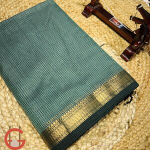 Authentic Maheshwari Handloom Silk by Cotton Saree with Jari Border & Checked Pattern – Handmade Heritage