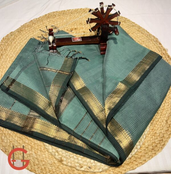 Authentic Maheshwari Handloom Silk by Cotton Saree with Jari Border & Checked Pattern – Handmade Heritage Weave