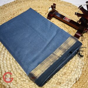 Authentic Maheshwari Handloom Silk by Cotton Saree with Jari Border & Checked Pattern