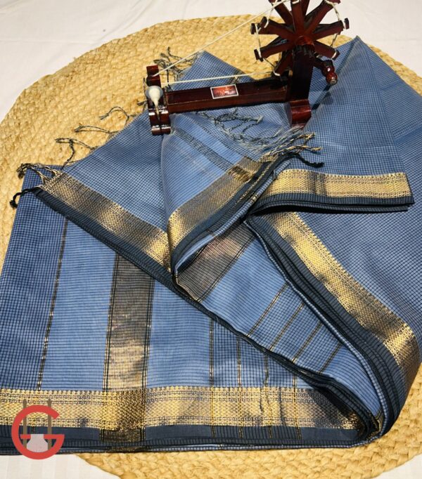 Authentic Maheshwari Handloom Silk by Cotton Saree with Jari Border & Checked Pattern – Handmade Heritage Weave