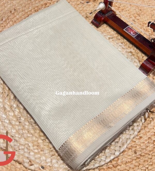 💫 Maheshwari Handloom Silk by Cotton Small Checks Saree with Jik Jek Border