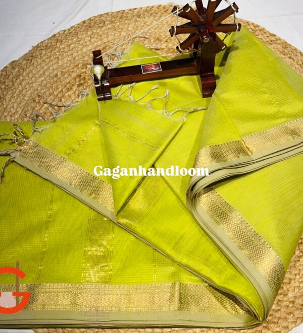 Maheshwari Handloom Silk by Cotton Small Checks Saree with Jik Jek Border