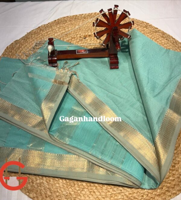 Maheshwari Handloom Silk by Cotton Small Checks Saree with Jik Jek Border
