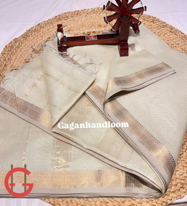 💫 Maheshwari Handloom Silk by Cotton Small Checks Saree with Jik Jek Border
