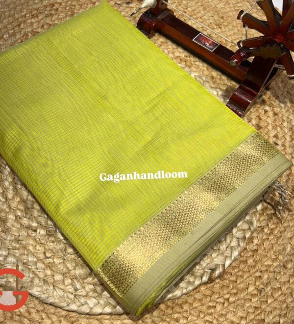 Maheshwari Handloom Silk by Cotton Small Checks Saree with Jik Jek Border