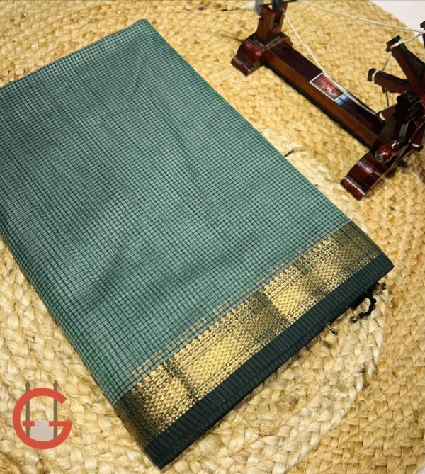 Maheshwari Handloom Silk by Cotton Small Checks Saree with Jik Jek Border