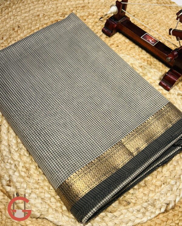 Maheshwari Handloom Silk by Cotton Small Checks Saree with Jik Jek Border