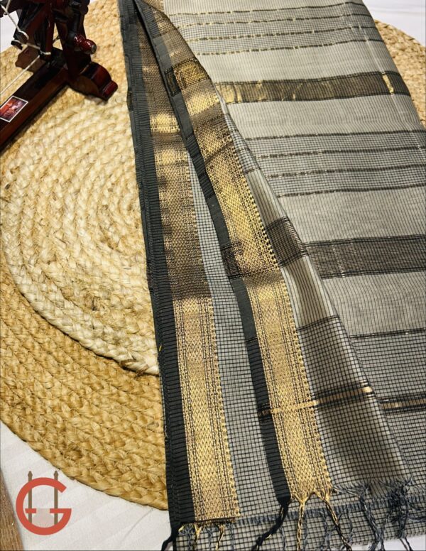 Maheshwari Handloom Silk by Cotton Small Checks Saree with Jik Jek Border