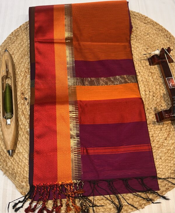 Maheshwari Handloom Temple Thread Border Saree – Pure Silk by Cotton PURPLE