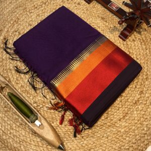 Maheshwari Handloom Temple Thread Border Saree – Pure Silk by Cotton