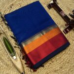 Maheshwari Handloom Temple Thread Border Saree – Pure Silk by Cotton Blue
