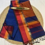 Maheshwari Handloom Temple Thread Border Saree – Pure Silk by Cotton Blue