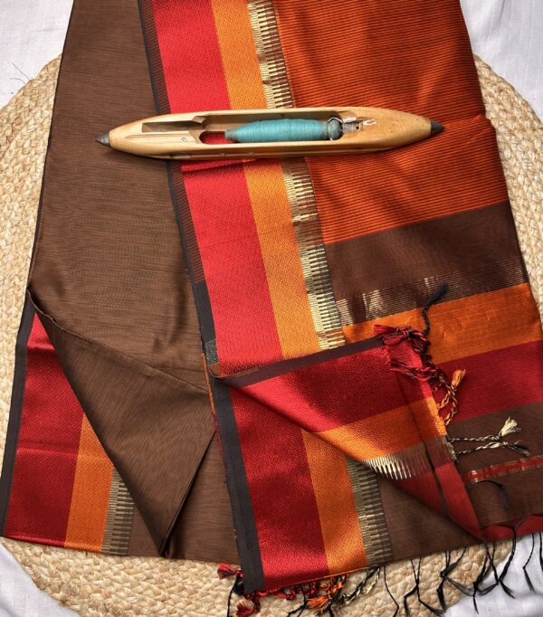 Maheshwari Handloom Temple Thread Border Saree – Pure Silk by Cotton