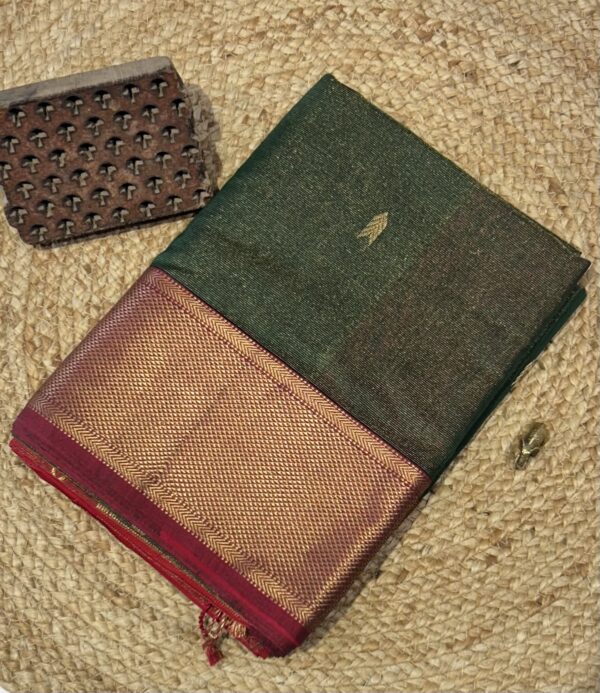 Maheshwari Handloom Silk by Cotton Tissue Buti Work Saree | Traditional Jari Border | Authentic Handwoven | Gagan Handloom