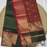 Maheshwari Handloom Silk by Cotton Tissue Buti Work Saree | Traditional Jari Border | Authentic Handwoven | Gagan Handloom