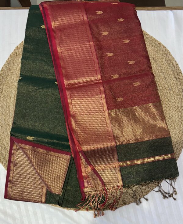 Maheshwari Handloom Silk by Cotton Tissue Buti Work Saree | Traditional Jari Border | Authentic Handwoven | Gagan Handloom