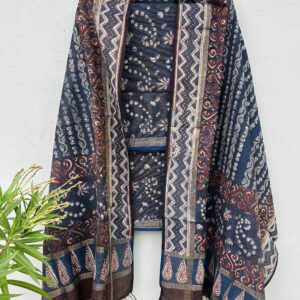 Maheshwari Handloom Indigo Dabu Top Dupatta Set