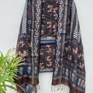 Maheshwari Indigo Dabu Print Top-Dupatta