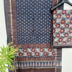 Maheshwari Indigo Dabu Print Top-Dupatta