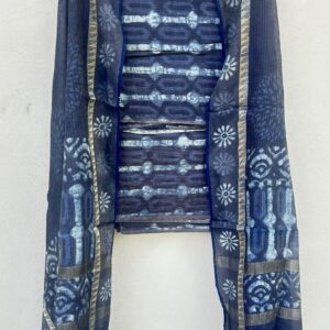 Maheshwari Handloom Indigo Dabu Block Print Top Dupatta | Natural Dyed Fabric