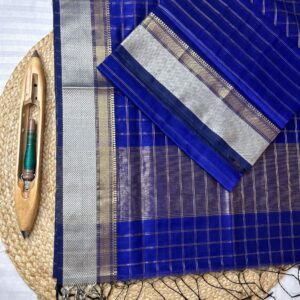 Maheshwari Handloom Jari Checks Top Dupatta-Blue