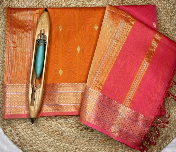 Maheshwari Jari Border Buti Saree | Handloom Silk Cotton Saree