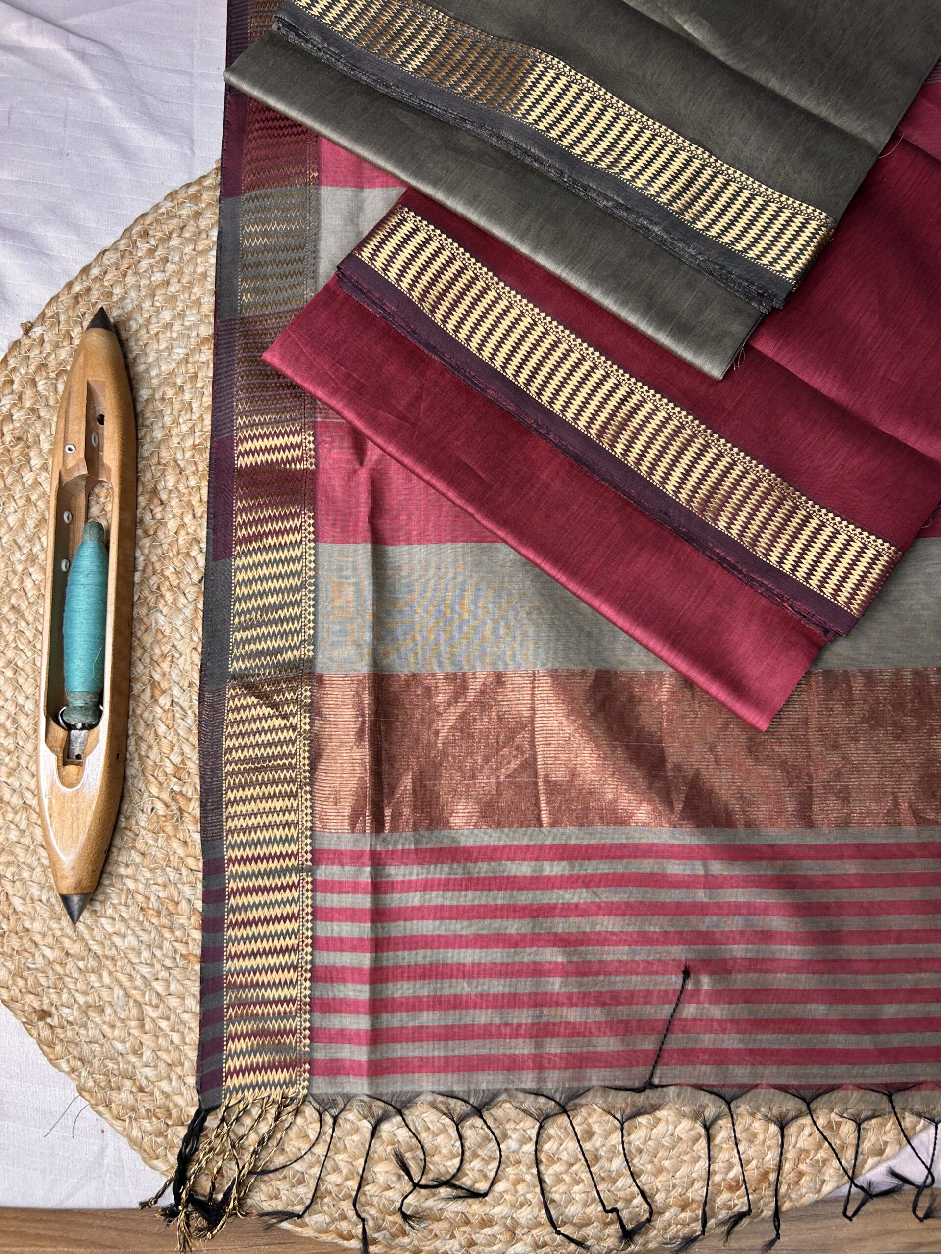 Maheshwari Silk Cotton 3 Piece Suit Set