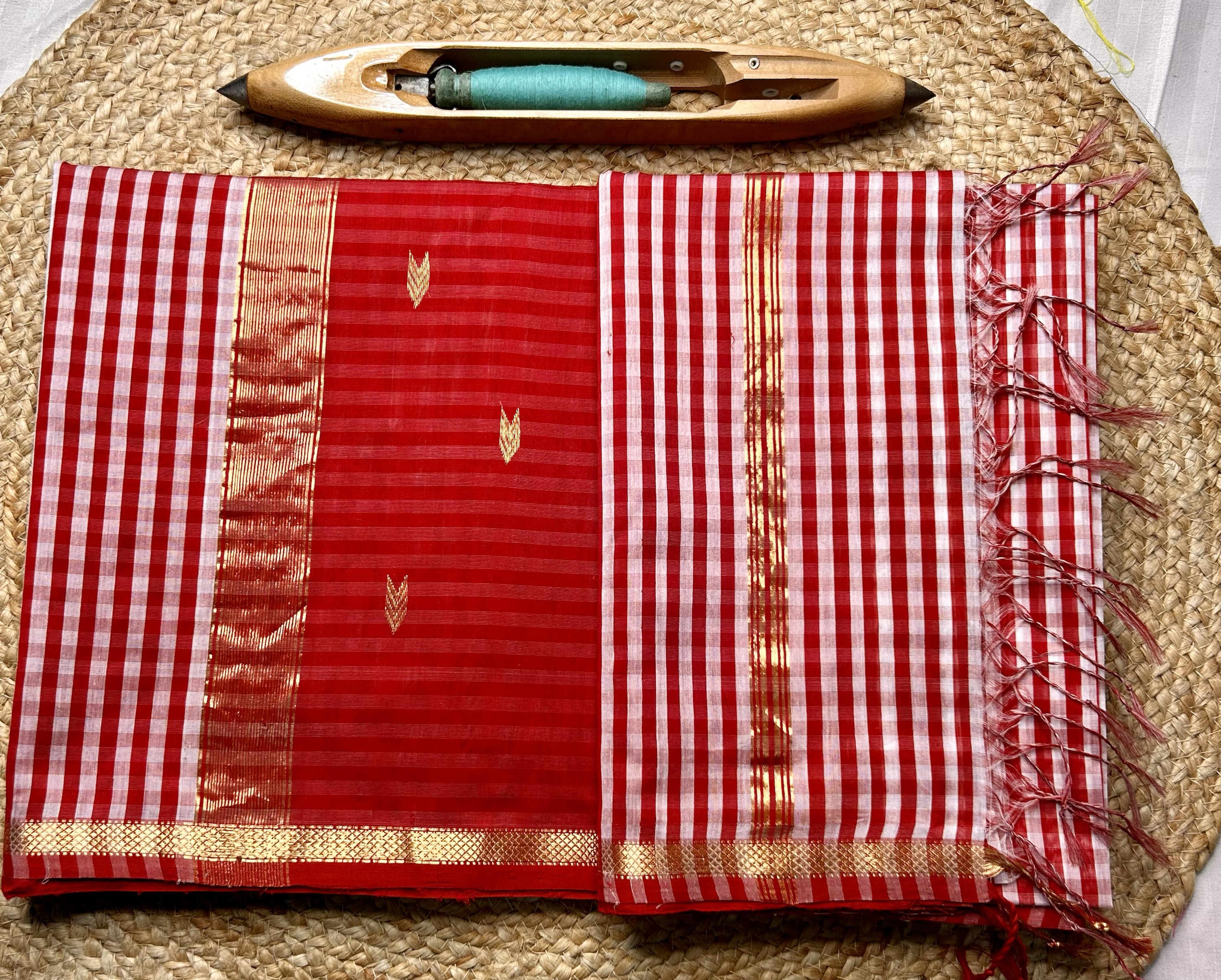 Maheshwari Checks Saree with Buti Palla | Pure Handloom Silk Cotton | Gagan Handloom