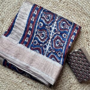 Maheshwari Handloom Silk Cotton Ajrak Print Saree