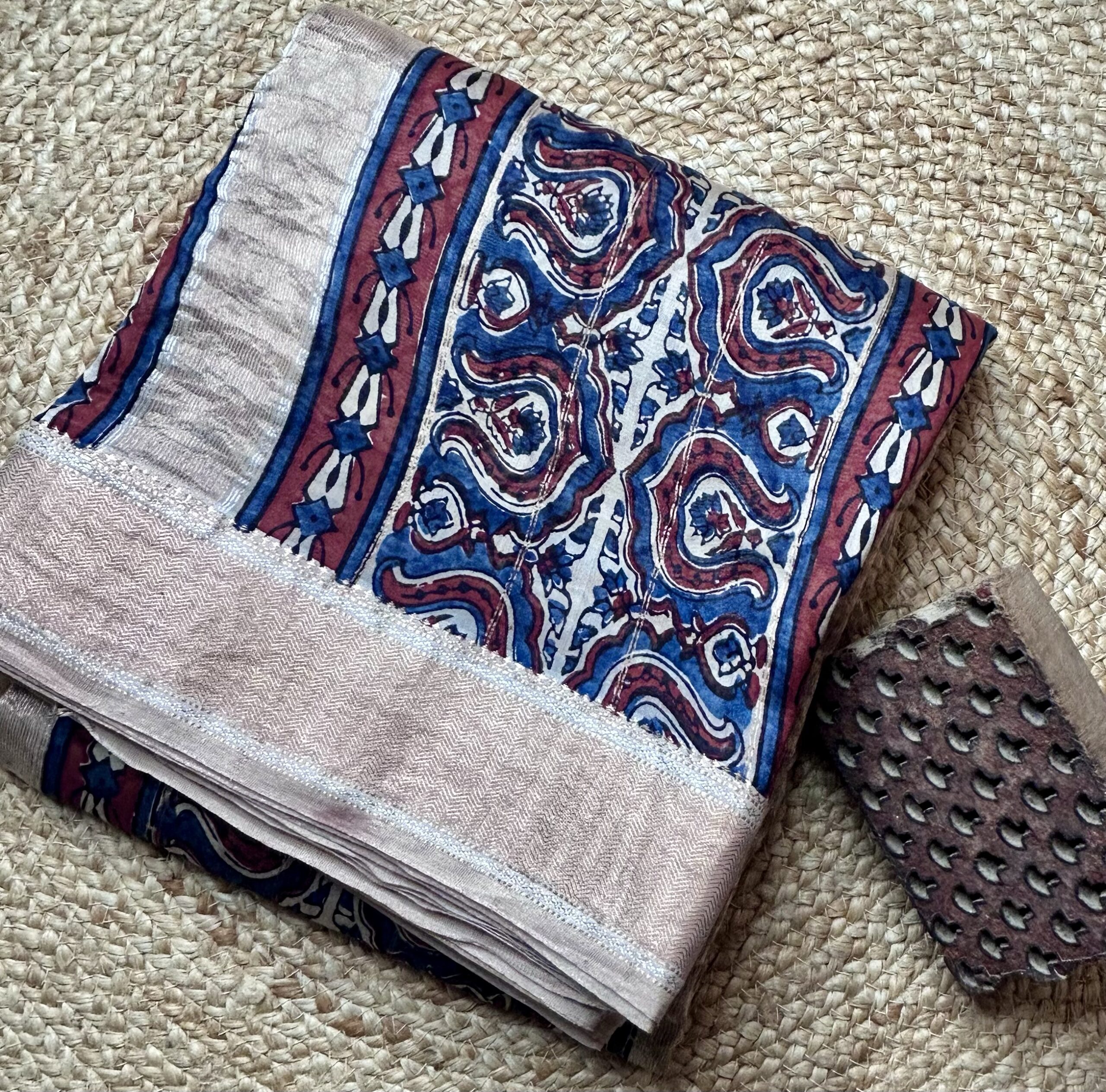 Maheshwari Handloom Silk Cotton Ajrak Print Saree