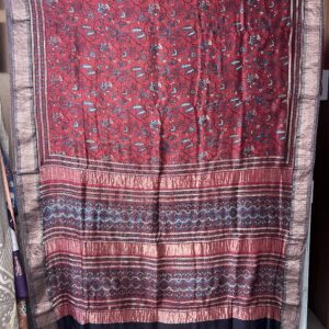 Maheshwari Handloom Silk Cotton Ajrak Print Saree