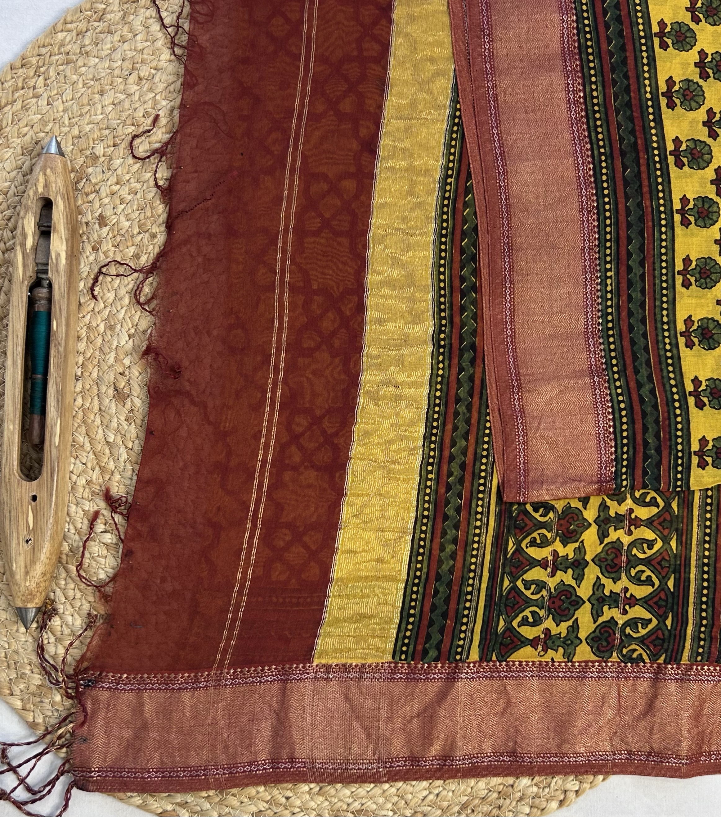 Maheshwari Handloom Silk Cotton Ajrak Print Saree