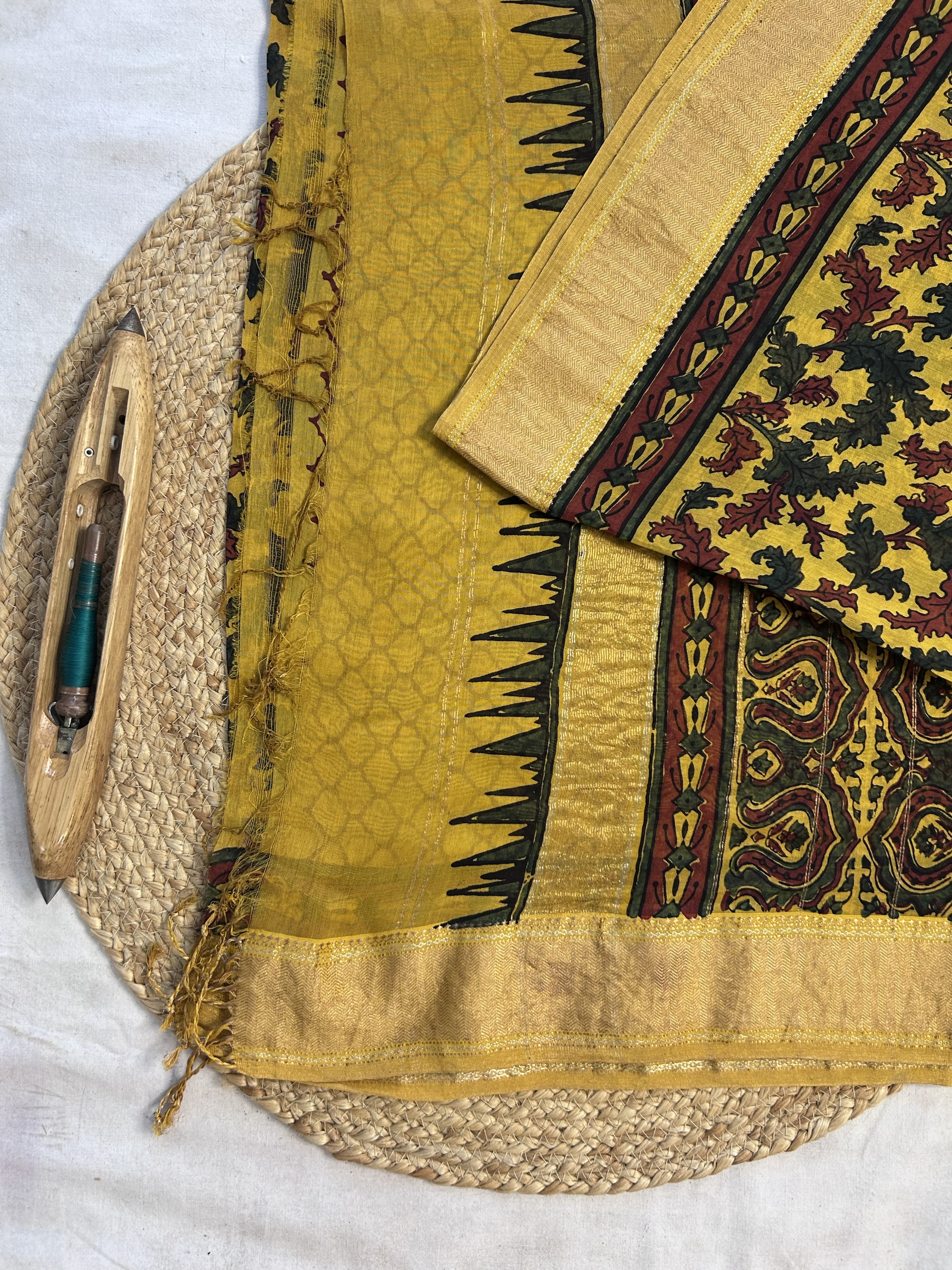 Maheshwari Handloom Silk Cotton Ajrak Print Saree