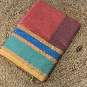 Maheshwari Handloom Silk by Cotton Saree | Resham Border with Jari Mutra | Authentic Handwoven | Gagan Handloom