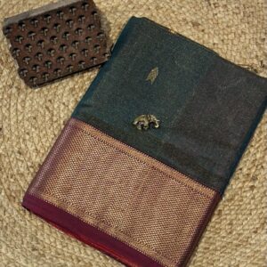 Maheshwari Handloom Silk by Cotton Tissue Buti Work Saree | Traditional Jari Border | Authentic Handwoven | Gagan Handloom